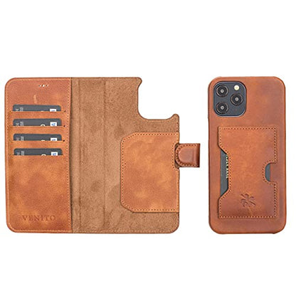 Venito Florence Leather Wallet Phone Case Compatible with iPhone 13 Pro Max (6.7 inch) - Extra Secure with RFID Blocking - Detachable Phone Wallet (Antique Brown) - color: Antique Brown, size: iPhone 13 Pro Max