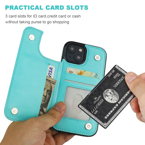 ONETOP for iPhone 15 Wallet Case with Credit Card Holder,LightBlue | Kickstand,ID/Cash Holder,Case Wallet with Card Slots,Double Magnetic Clasp,Durable PU Leather Shockproof Cover for Women Men - color: Light Blue