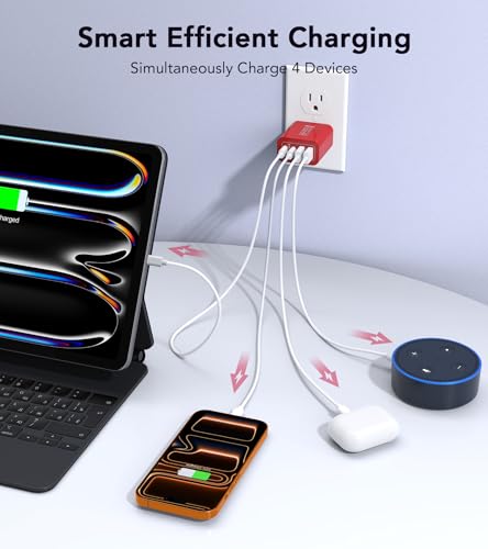 [2Pack] 40W USB C Wall Charger, Super Fast Charging Block PD+QC 4 Port Charger Cube for iPhone 17/16,iPad Pro/Mini/Air, iPod Nano, iPod Touch, Switch, Smart Phone, Smartwatches and Tablet(Red) - color: 40W 2Pack Red
