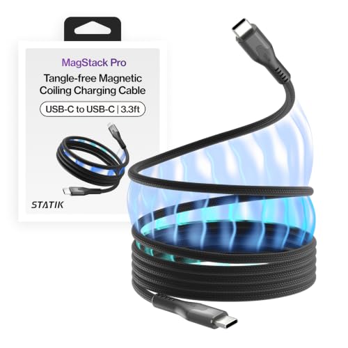 Statik MagStack Pro USB C to USB C Coiling Magnetic Charging Cable,100W - color: Black, size: 3ft, style: USB-C to USB-C