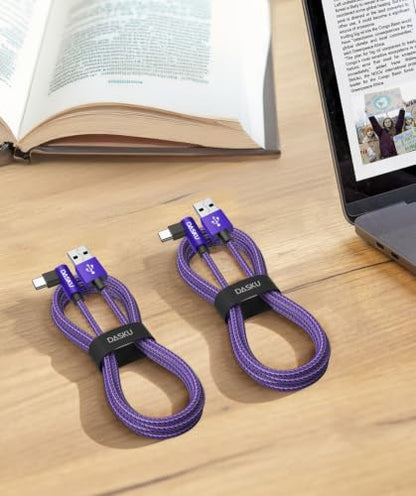 USB to USB C Cable 90 Degree Right Angle USB A USBC Cable 10FT 2Pack Purple - color: Purple, size: 10FT, style: USB A to USB C