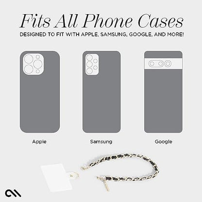 Case-Mate Phone Charm Wrist Strap - Gold Chain/Black Leather | Detachable Anti-Theft Phone Strap - Hands-Free iPhone Wrist Strap for Women - Phone Chain Wristlet for Galaxy, Pixel & More - color: Black Leather