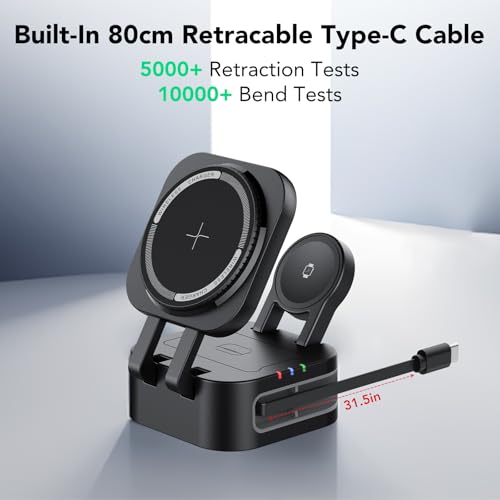 3 in 1 Charging Station Fast Charging, Magnetic Foldable Wireless Charger, Compatible for iPhone 17 16 15 14 13 12 Pro Max, Apple Watch, Airpods 4 3 2 Pro