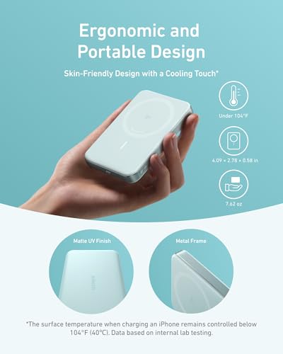 Anker MagGo Power Bank, 10,000mAh Qi2-Certified 15W Portable Charger | Slim and Fast MagSafe-Compatible Battery Pack, Ergonomic Design, for iPhone 16 / 15 / 14 / 13 Series and More - color: Green