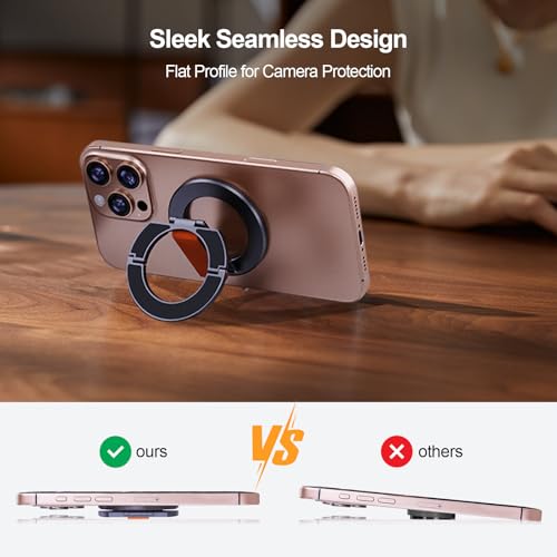 Dual-Sided for MagSafe Ring Holder, Magnetic Phone Grip&Kickstand with Soft Finger Strap, 360°Rotating Magnet Stand Grip for iPhone 17/16/15/14/13/12 Series, Gym,Car Mount