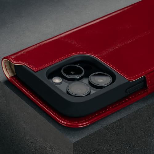 TORRO Premium Leather Case Compatible with iPhone 16 Pro 6.3" – Genuine Leather Wallet Flip Folio Case with Kickstand and Card Slots (Compatible with Official MagSafe Chargers) - Red - color: Red