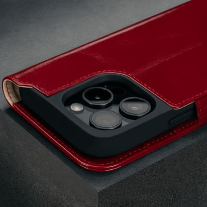 TORRO Premium Leather Case Compatible with iPhone 16 Pro 6.3" – Genuine Leather Wallet Flip Folio Case with Kickstand and Card Slots (Compatible with Official MagSafe Chargers) - Red - color: Red