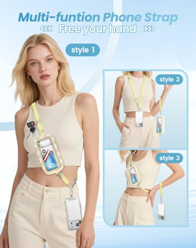 SHANSHUI Clip and Go Phone Strap Wallet: crossbody lanyard with detachable wristlet, zipper pocket, ID window, 2 metal tether pads. Compatible with iPhone & most smartphones. Beige White Checkered - color: Beige White Checkered