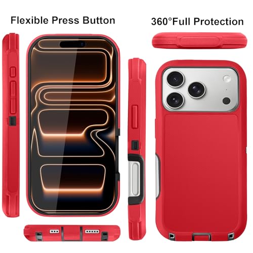 for iPhone 17 Pro Max Case with 2 Camera Lens Protector & 2 Screen Protector, Heavy Duty Full Body Protective Phone Case 6.9" (RedBlack) - color: 17 Pro Max-RedBlack