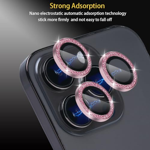 Camera Lens Protector for iPhone 15 Pro/15 Pro Max, Glitter Pink - color: Glitter Pink