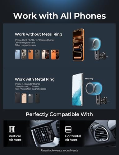 LISEN for MagSafe Car Mount, Magnetic Phone Holder for Car Vent Phone Mount, Super Magnetic Car Phone Mount, Air Vent Hands Free Phone Mount, Gifts Car Phone Holder Magnetic for iPhone 17 Pro Max 16 - color: Black