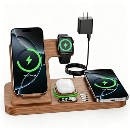 Dual Phone Foldable Wireless Charging Station for Apple, Couple&Family Use - color: Woodgrain