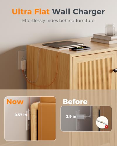 USB C Flat Wall Charger PD 45W, TESSAN Flat Fast Phone Charger Foldable - size: USB-A & USB-C, PD 45 W