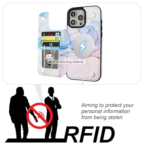 HAOPINSH for iPhone 16 Pro Max Case Wallet Compatible with MagSafe Wireless Charging, Pink Blue Marble Pattern Back Flip Folio PU Leather Kickstand Card Slots Case Double Magnetic Clasp Cover 6.9" - color: Pink Blue Marble for MagSafe