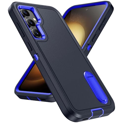 for Samsung Galaxy S23 FE Case with Kickstand Case 3-Layer Military Grade Protective Case Cover Silicone Heavy Duty Rugged Shockproof for Galaxy S23 FE Phone Case (Navy+Blue) - color: Navy+Blue