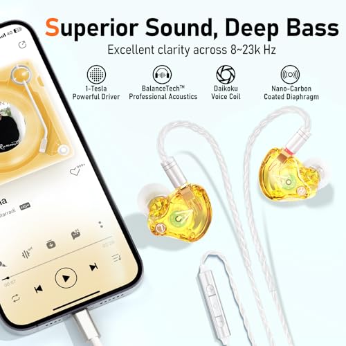 Audiovance Vibes 202ML HiFi Wired Earbuds for iPhone 14/13/12/11/X, Pro Max - color: 5-Yellow