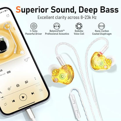 Audiovance Vibes 202ML HiFi Wired Earbuds for iPhone 14/13/12/11/X, Pro Max - color: 5-Yellow