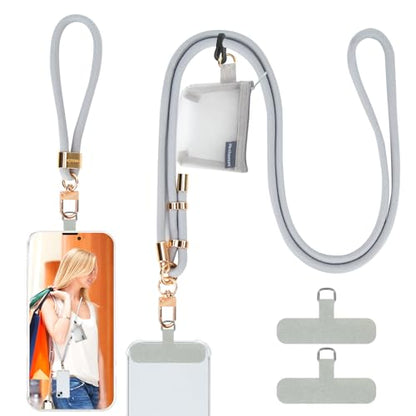HOTEMIA Phone Lanyard and Wrist Straps, Adjustable Cell Phone Lanyard Crossbody with Detachable Wallet, 8mm Thick iPhone Lanyard for Around the Neck (Grey+Wallet) - color: Grey+wallet
