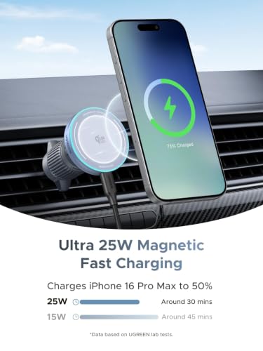 UGREEN MagFlow 25W Qi2.2 MagSafe Compatible Wireless Car Charger - size: 25W