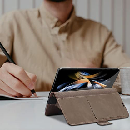 KEZiHOME Genuine Leather Wallet Case for Samsung Galaxy Z Fold 6 - color: Gray Brown, size: Galaxy Z Fold 6 Case