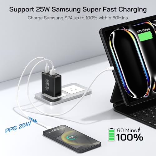 2Pack USB C Fast Charger Block, Total 60W 5-Port USB C Wall Charger 30W - color: Black