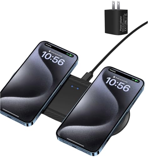 Wireless Charger, 20W Dual Wireless Charging Pad,Fast Charging Pad for Samsung Galaxy S24/S24 Ultra/S23/S22/S21/S20, for iPhone 16/15/14/13/12/11/XR/X, for Airpods 4/3/2/Pro, and More.(with Adapter)