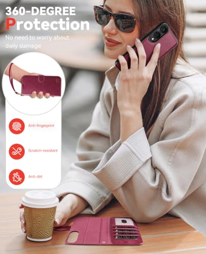 OCASE for Samsung Galaxy S25 Edge Detachable Wallet Case, Burgundy | 2-in-1, Card Holder, RFID Blocking, Stand, Wrist Strap, Shockproof, Wireless Charging, Magnetic, PU Leather Flip Phone Cover - color: Burgundy, size: Samsung Galaxy S25 Edge