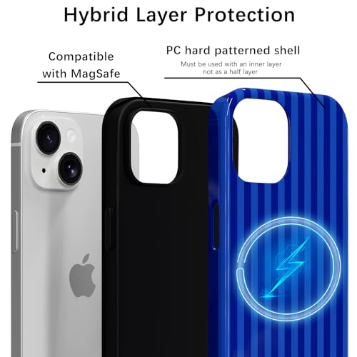 Skyseaco Compatible with iPhone 15 Case with MagSafe, Cute Striped Phone Case for Women Girls, Soft TPU + Hard PC Dual Layer Shockproof Glossy Protective Cover, Navy Blue - color: Navy Blue, size: iPhone 15