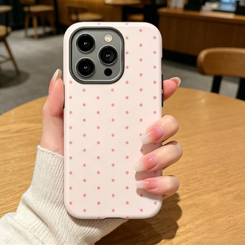 Pink Polka Dot Phone Case for iPhone17 ProMax 16Pro 15 14 13 12 for Samsung 26 Ultra Plus 25 24 Double Layer Protective Shockproof Smartphone Cover (Pink, iPhone 17 Pro Max) - color: Pink
