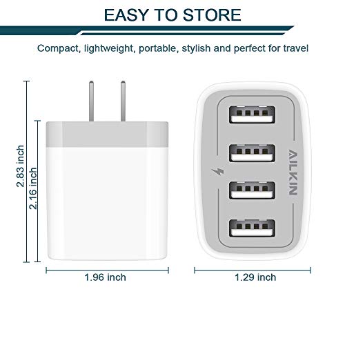 USB Charger Cube, Wall Charger Plug, AILKIN 4.8A 4-Muti Port USB Adapter - color: White