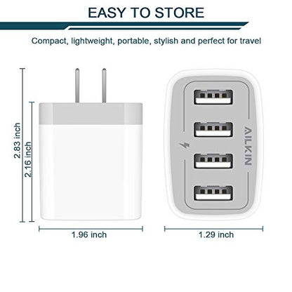 USB Charger Cube, Wall Charger Plug, AILKIN 4.8A 4-Muti Port USB Adapter - color: White