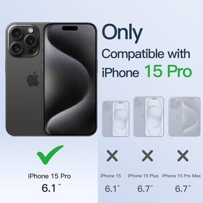 JETech Magnetic Case for iPhone 15 Pro, Black | Compatible with MagSafe, Camera Lens Protection, Electroplated TPU Frame, Shockproof Protection - color: Black
