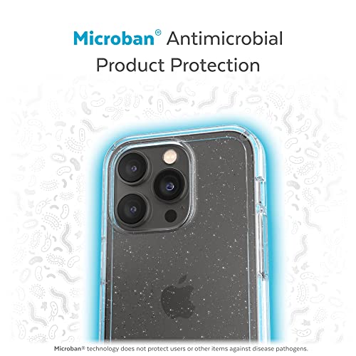Speck Clear iPhone 14 Pro Max Case - Drop Protection with Scratch Resistant Dual Layer Slim Phone Case for 6.7 Inch iPhones 14 Pro Max - Anti-Yellowing & Anti-Fade Case - Platinum Glitter GemShell - color: Clear/Clear W/Platinum Glitter