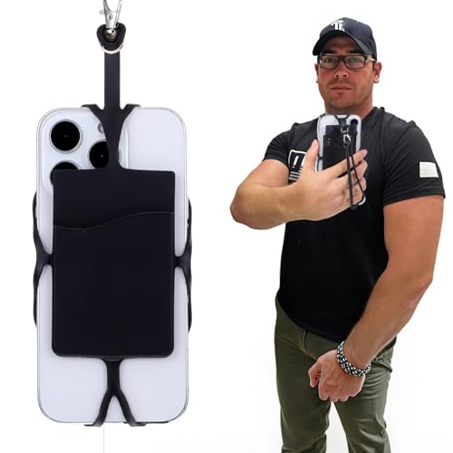 2Pcs Cell Phone Lanyard Crossbody Adjustable Neck Phone Holder with Card Pocket, Universal Silicone Neck Strap - color: Black