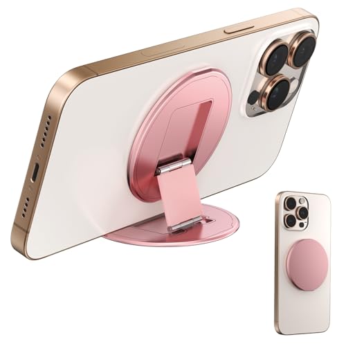 Two-Sided Magnetic Phone Ring Holder for MagSafe, Magnetic Cell Phone Grip Stand Finger Ring Kickstand Compatible with iPhone /17/16/15/14/13/12Pro Max MagSafe Accessories (Pink Metal)
