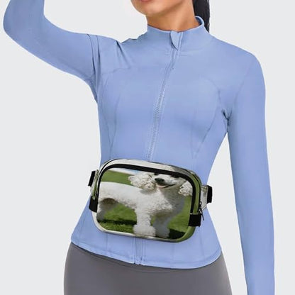 Poodle Dog Fanny Packs for Women Men Double Layer Fashion Waist Pack Adjustable Belt Bag with Pockets Small Crossbody Bags for Running Hiking Workout Travel Daily Use