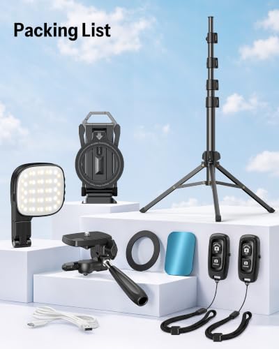 OMOTON TP02-Pro-PK 65" Magnetic Phone Tripod Kit with Fill Light & 2 Remote - color: 8-2-Black PK
