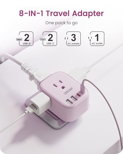 LENCENT European Travel Plug Adapter US to Europe Type-C Foldable Plug - style: Type C-17.5W-Most of Europe-Pink