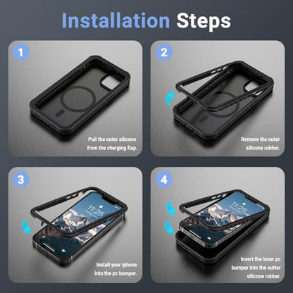 jaroco Magnetic for iPhone 13 Case Heavy Duty Protection Black | Compatible with MagSafe,Military Grade Drop Protection,Translucent Matte,Non-Slip,Shockproof 2-Layer Durable Bumper Case - color: Black, size: iPhone 13
