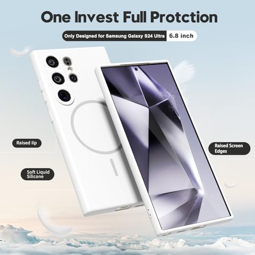 oakxco for Samsung Galaxy S24 Ultra Case Silicone Mag Safe, Magnetic Slim Thin Phone Case Compatible with Magsafe, Women Girls Cute Girly Aesthetic Soft Rubber Gel Safecase with Camera Cover, White - color: White, size: S24 Ultra