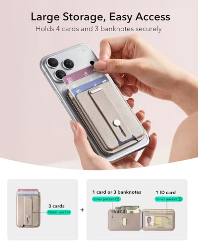 ESR for MagSafe Wallet Stand with Grip, 5 Card Holder, RFID Blocking - color: Desert Titanium