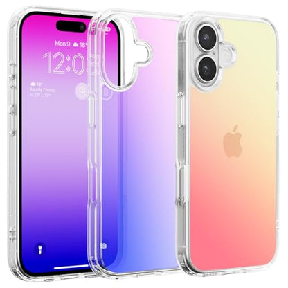 Mobnano for iPhone 16 Case, Protective Shockproof Bumpers [Not Yellowing] Anti-Scratch Transparent Slim Hard PC Back Soft TPU Frame Cover for Men Women - Iridescent - color: Iridescent