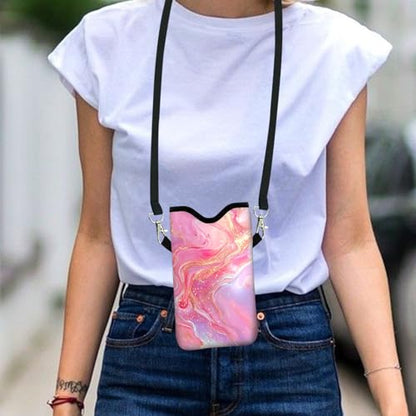 Neoprene Cell Phone Sleeve Pouch Case Bag with Crossbody Strap Neck Lanyard for Women 7.1 X 3.9 in Gilding - color: Gilding
