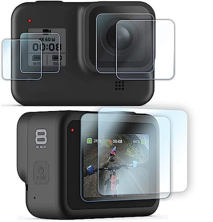 FiTSTILL Screen Protector for Go Pro Hero 8 Black,Ultra Clear 9H Hardness Scratch Resistant Tempered Glass Screen Protector+Tempered Glass Lens Protector+Small Display Film Hero8Accessories Kit - size: For Go Pro hero 8 black