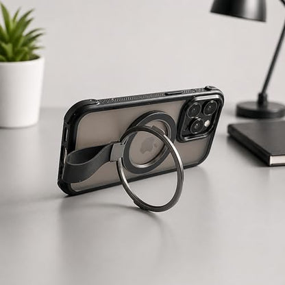 Magnetic Phone Grip Holder for MagSafe, 360° Rotating Ring Stand Kickstand with Silicone Finger Strap, Strong Magnetic Phone Holder for iPhone 17/16/15/14/13/12 & Android (Black) - color: Black