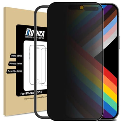 Mothca Matte Privacy Screen Protector for iPhone 16 / iPhone 15 [6.1 inch] with Easy Installation Tool, Anti Spy Anti Glare Full Coverage Tempered Glass Film, Anti-Fingerprint, Smooth as Silk - size: iPhone 16/15-6.1 Inch
