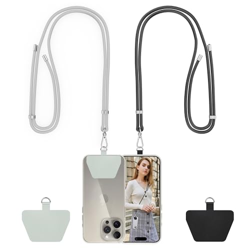 SHANSHUI Phone Lanyard,2 Pack Crossbody Nylon Cell Phone Strap Leash with 2 Pack Tether Pads Compatible with iPhone and Most Mobile Phones for Outdoor Climbing Cycling Hiking - Black Grey - color: Black+Grey