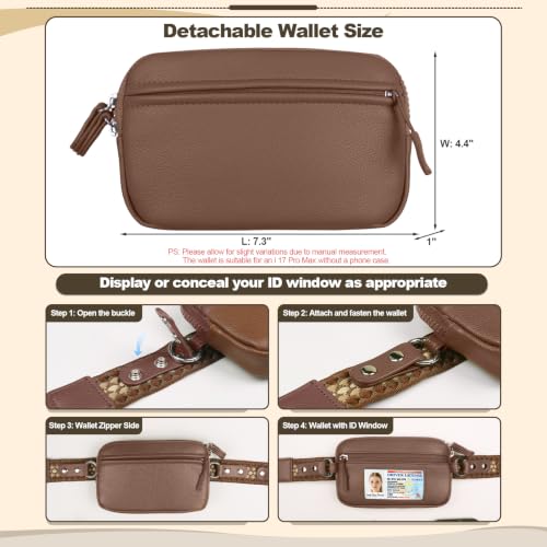 YFWE Clip and Go Phone Strap with Crossbody Wallet, Adjustable Phone Lanyard with Detachable RFID Wristlet Wallet, Anti-Theft Leather Purse with ID Window for Travel Essentials (Bronze) - color: Brown