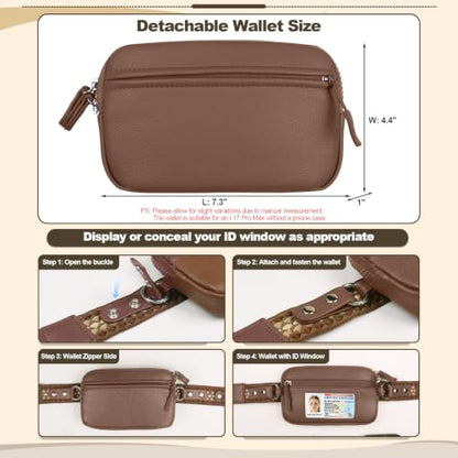 YFWE Clip and Go Phone Strap with Crossbody Wallet, Adjustable Phone Lanyard with Detachable RFID Wristlet Wallet, Anti-Theft Leather Purse with ID Window for Travel Essentials (Bronze) - color: Brown