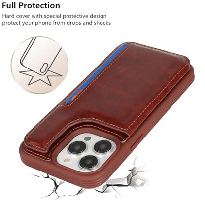 iCoverCase Compatible with iPhone 14 Pro Case with Card Holder, Wallet Case for Women Men RFID Blocking PU Leather Protective Phone Case 6.1 Inch (Dark Brown) - color: Dark Brown